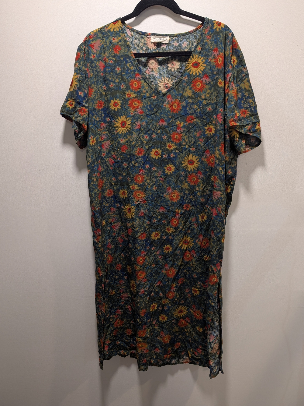 NATURAL LIFE Women's Floral V-Neck Midi Dress Size Large Boho Fall Comfort